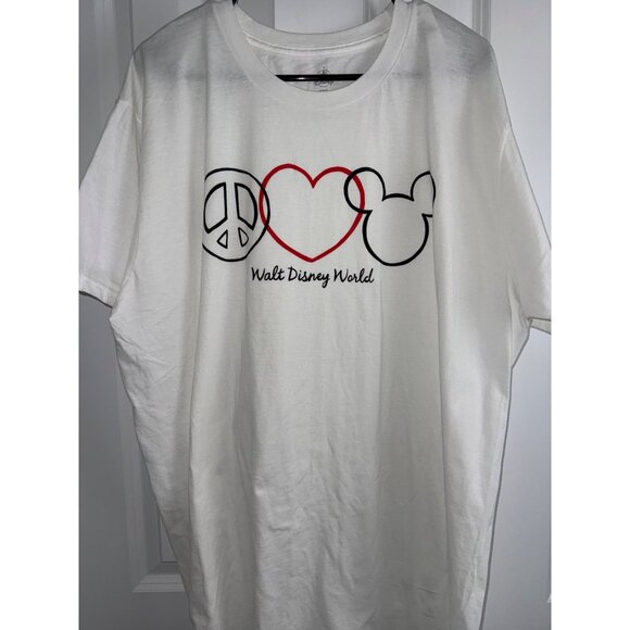 Walt Disney NEW Peace Love Mickey Mouse 2XL Adult White T-shirt - Picture 1 of 4